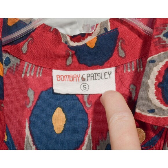 Bombay Paisley Burgundy Print Full Button Front Boho Maxi Shirt Dress Sz S - Picture 2 of 4